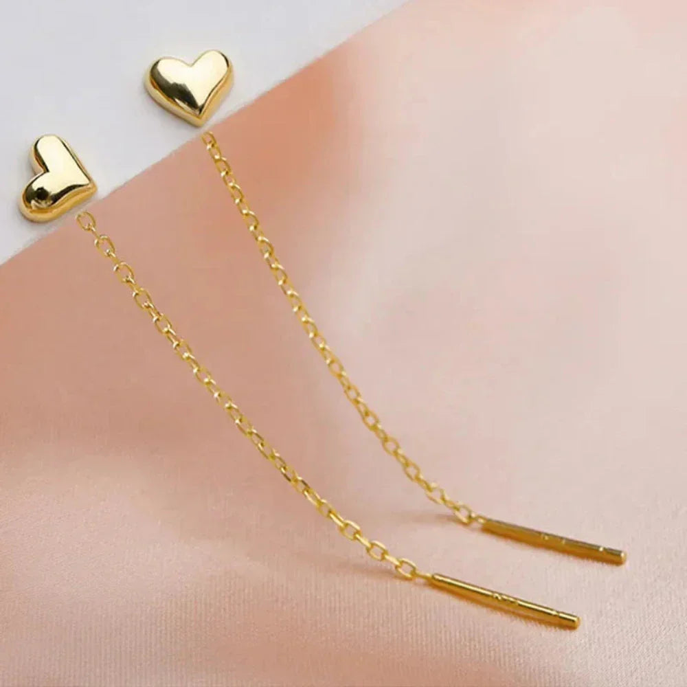 Heart-Shaped Earrings with a Delicate Dangling Design