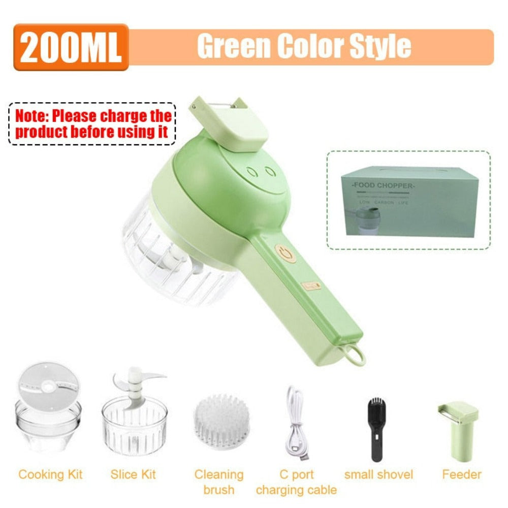 Electric Handheld Vegetable Slicer with 4 Interchangeable Blades, Portable Design