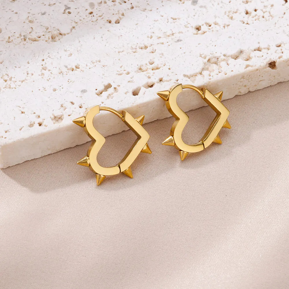 Spike-embellished Heart-Shaped Hoop Earrings
