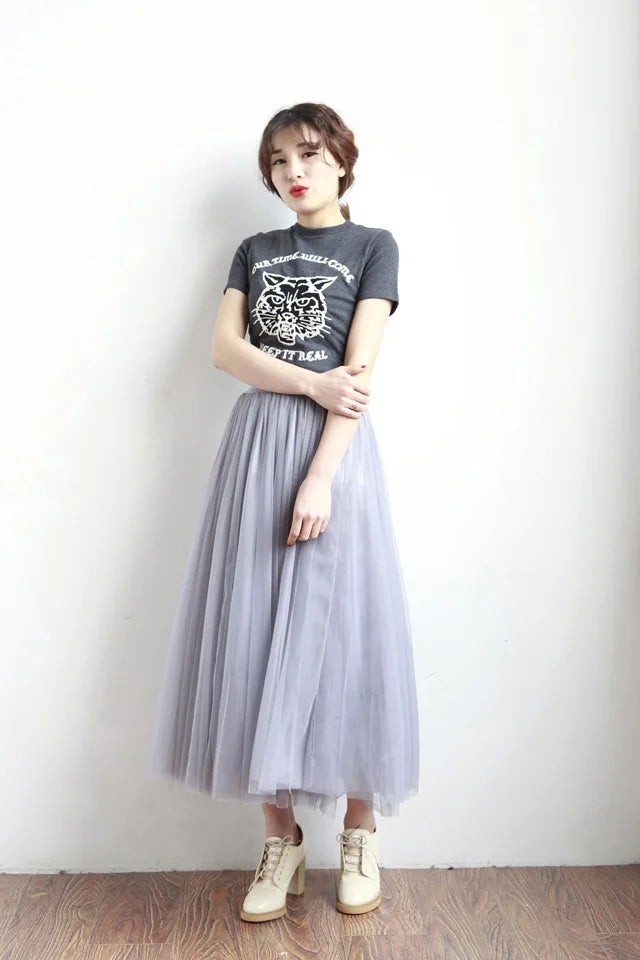 Summer Long Skirt with Elastic Waistband and 3 Layers