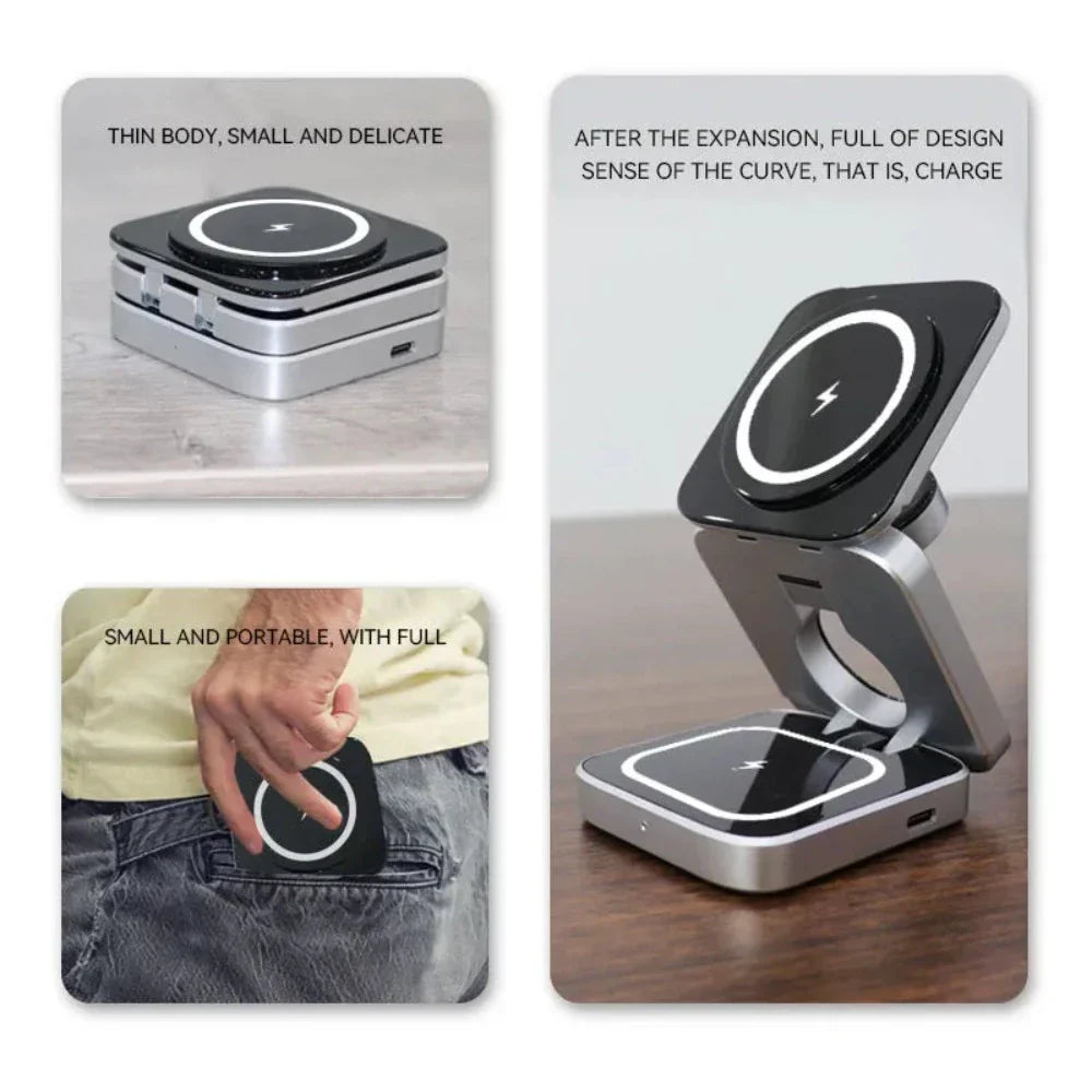 3 in 1 Foldable Phone Stand with Wireless Charging Capability