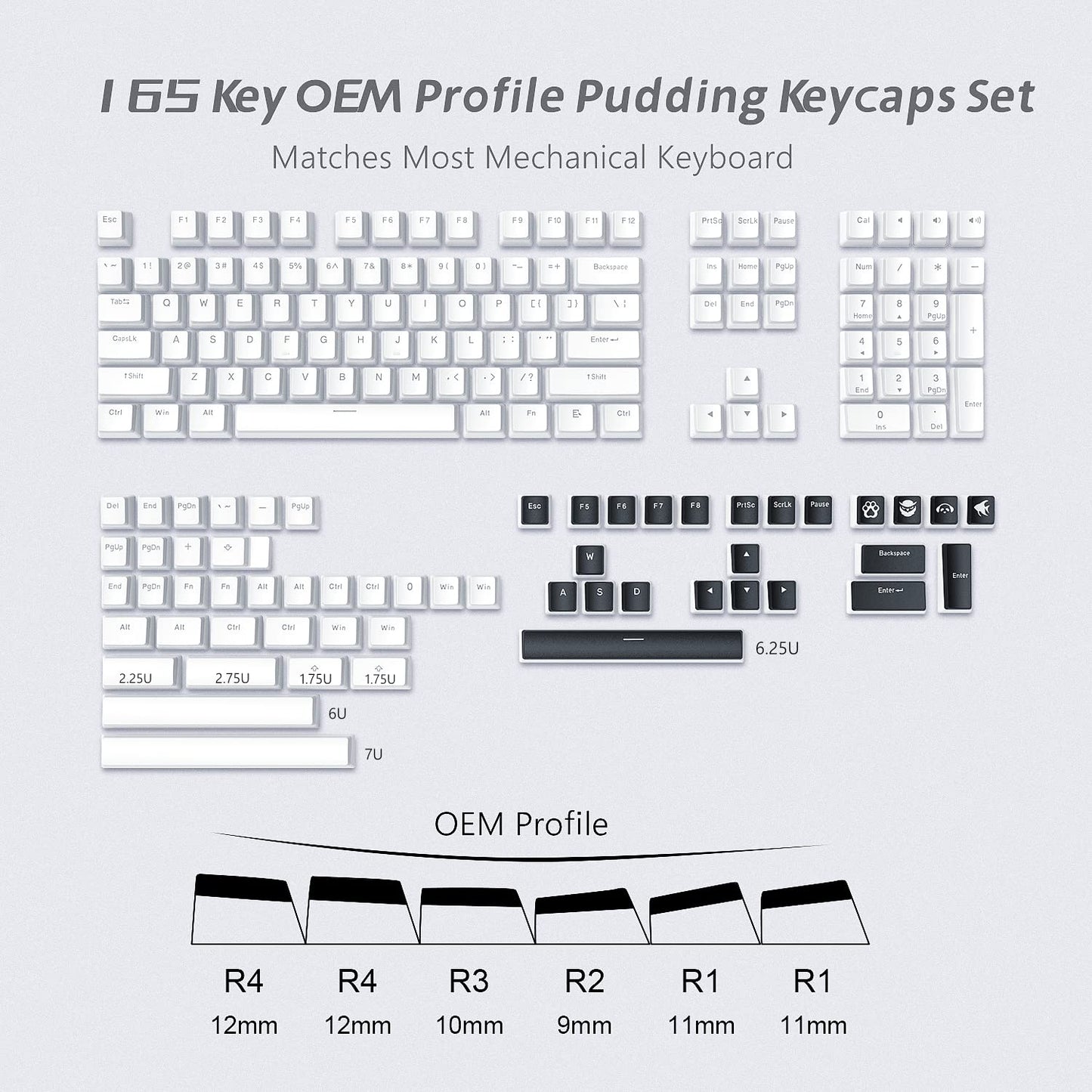 165-key set of Pudding-style keycaps for keyboards