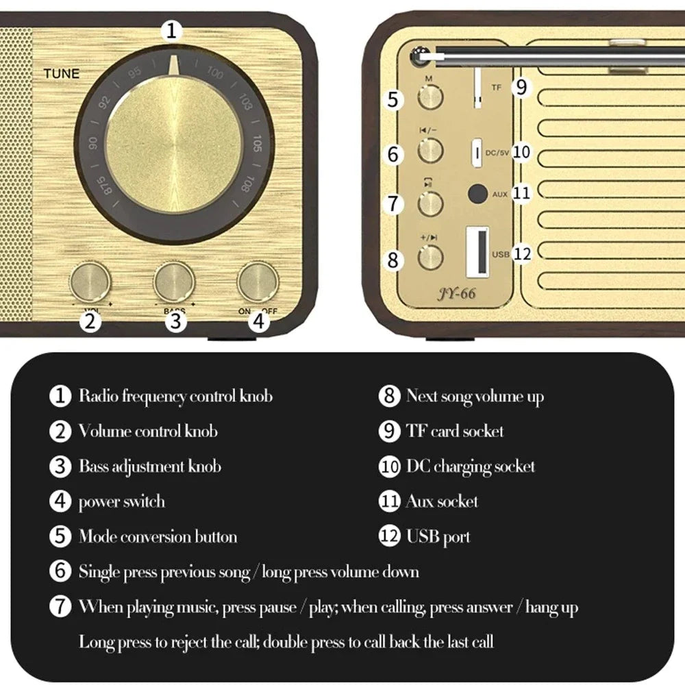 Wooden Bluetooth Speaker with Vintage Classic Radio Theme