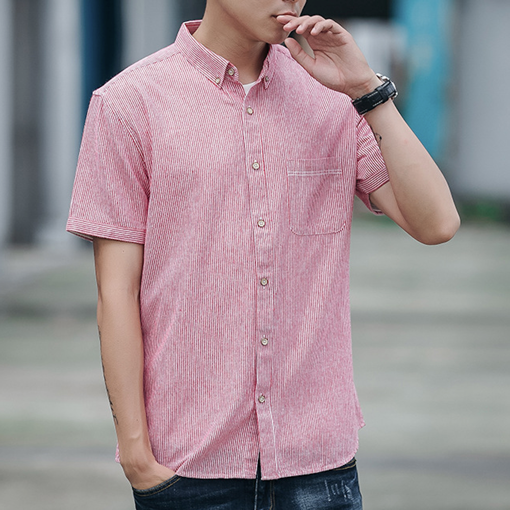 Striped Shirt for Men with Short Sleeves