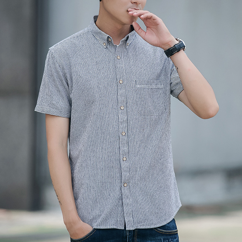 Striped Shirt for Men with Short Sleeves