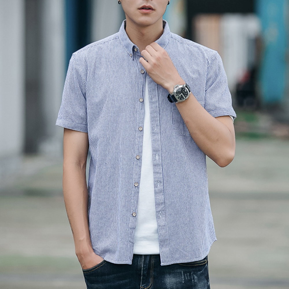 Striped Shirt for Men with Short Sleeves