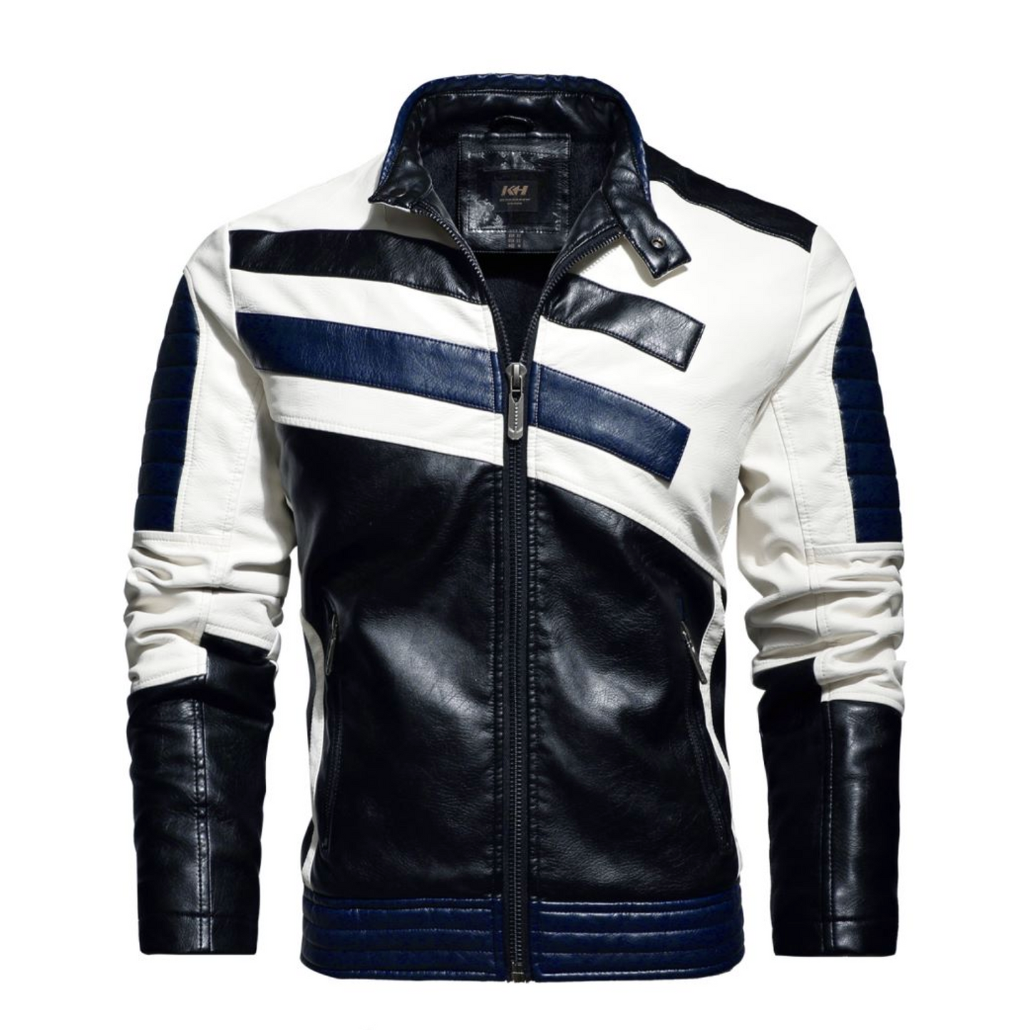 Striped Vegan Leather Biker Jacket for Men