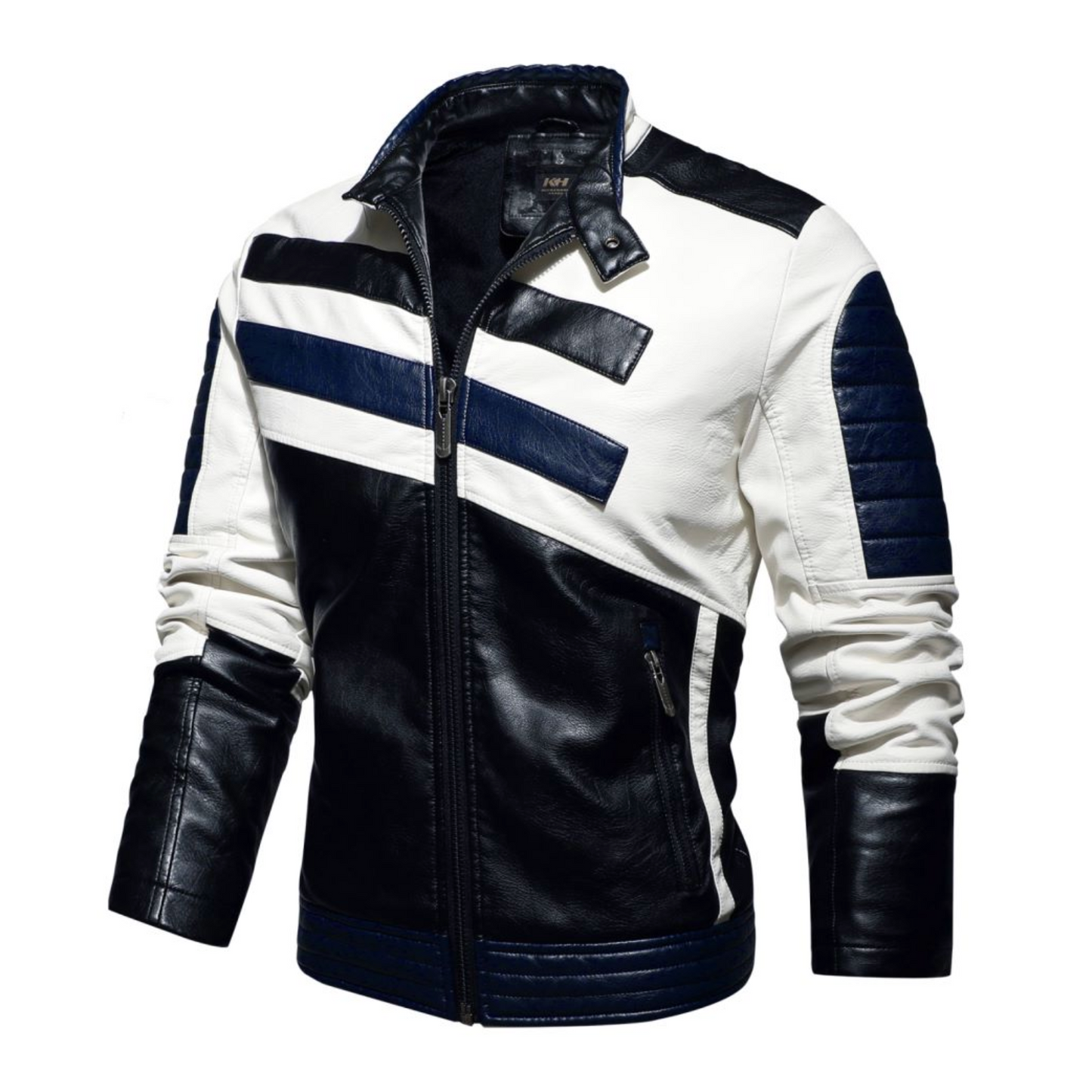 Striped Vegan Leather Biker Jacket for Men