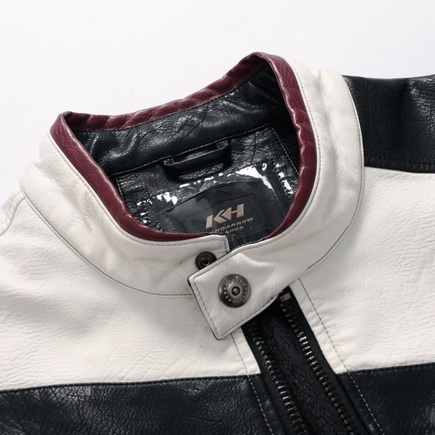 Striped Vegan Leather Biker Jacket for Men