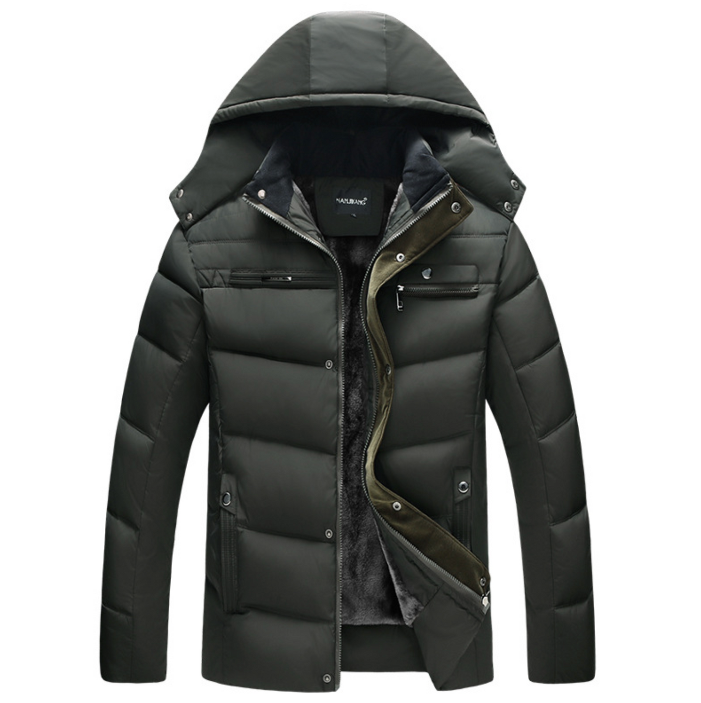 Winter Zip-Up Jacket for Men with Removable Hood
