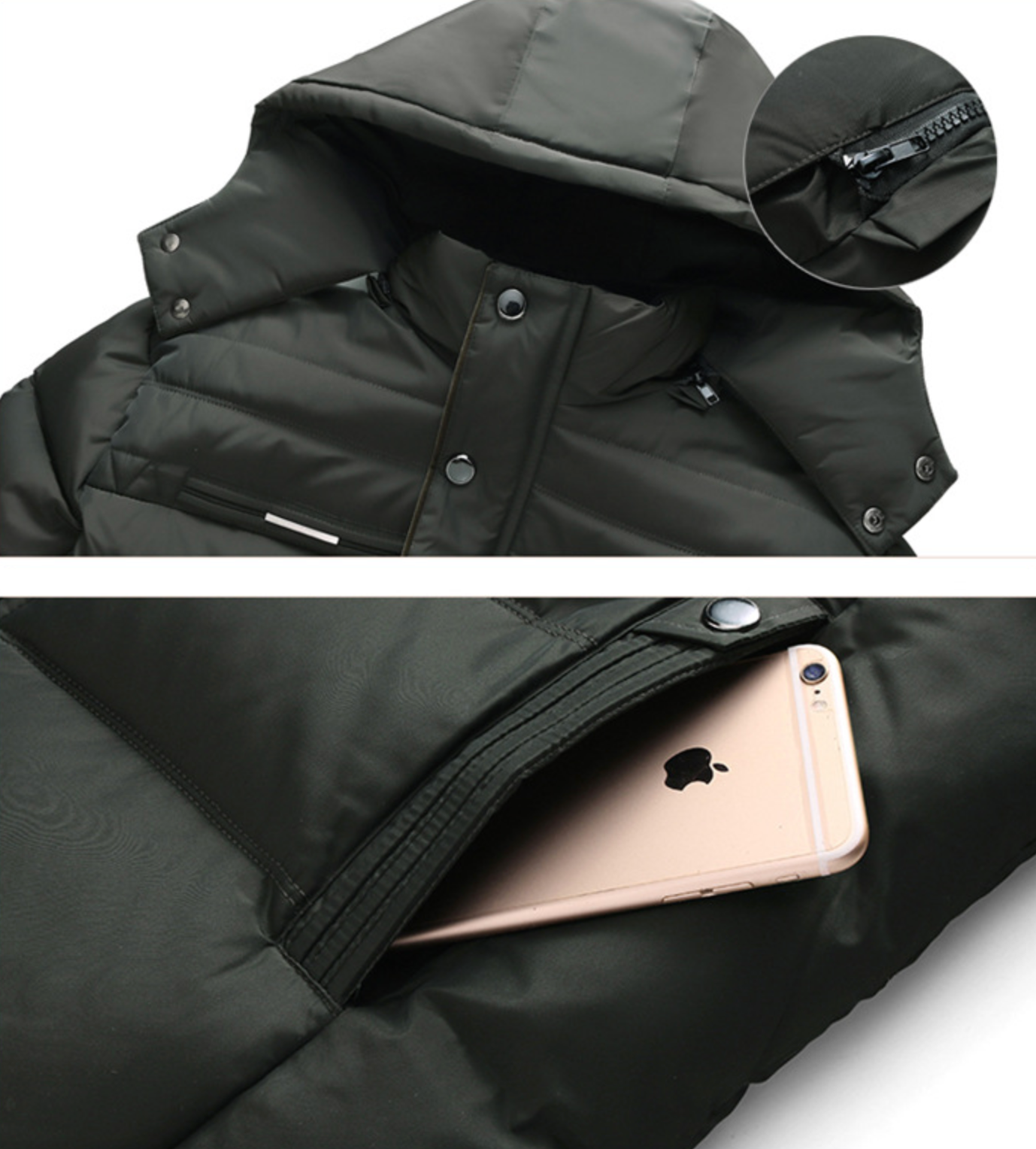 Winter Zip-Up Jacket for Men with Removable Hood