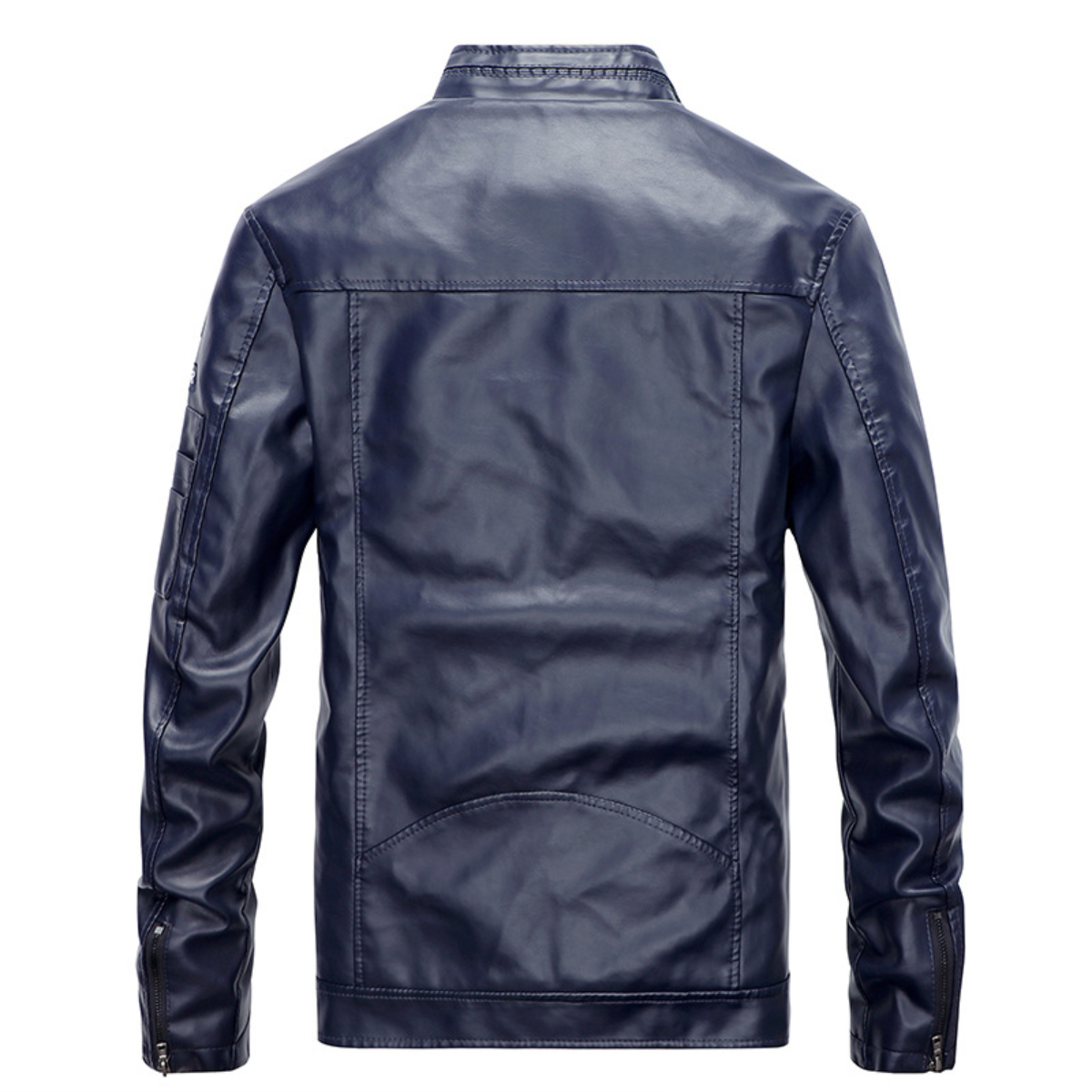 Vegan Leather Pilot Jacket with Stand Collar for Men