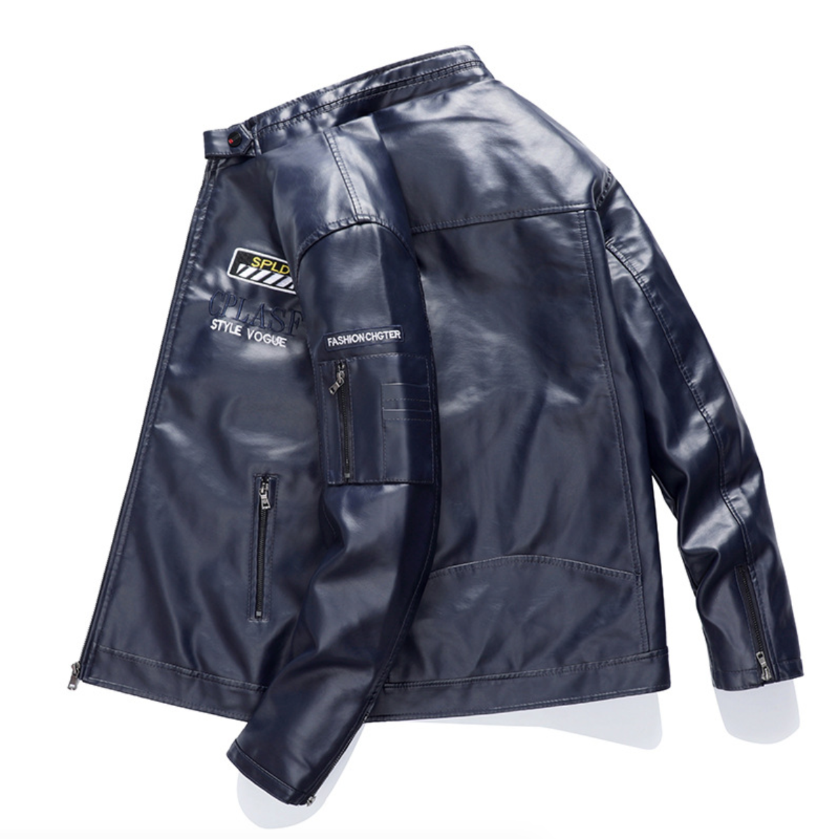 Vegan Leather Pilot Jacket with Stand Collar for Men