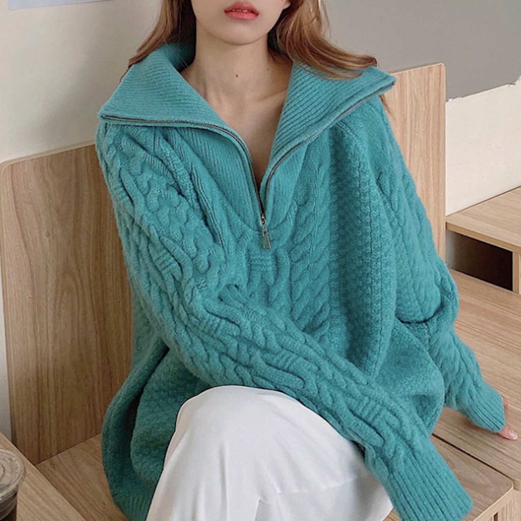 Half-Zip Cable Knit Sweater for Women