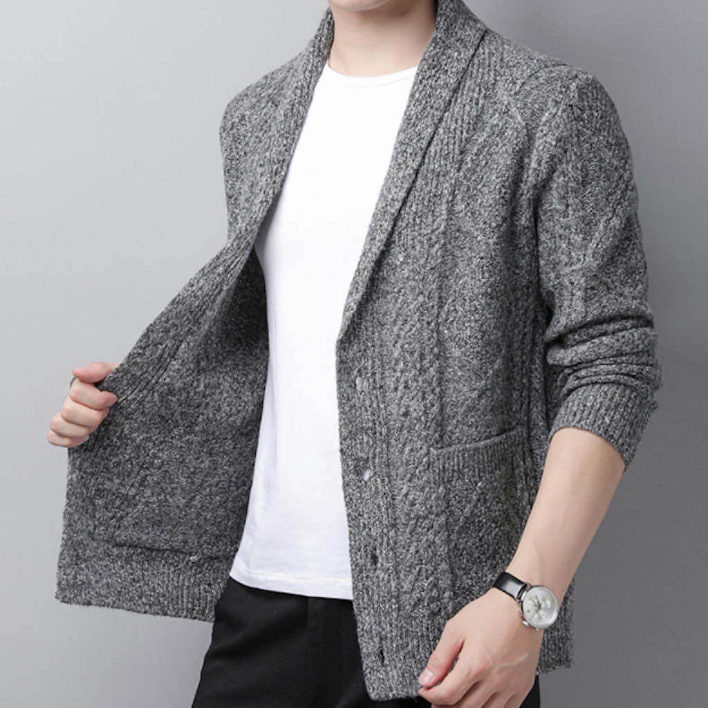 Shawl Collar Men's Cable Knit Cardigan