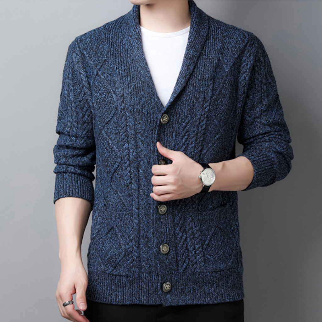 Shawl Collar Men's Cable Knit Cardigan