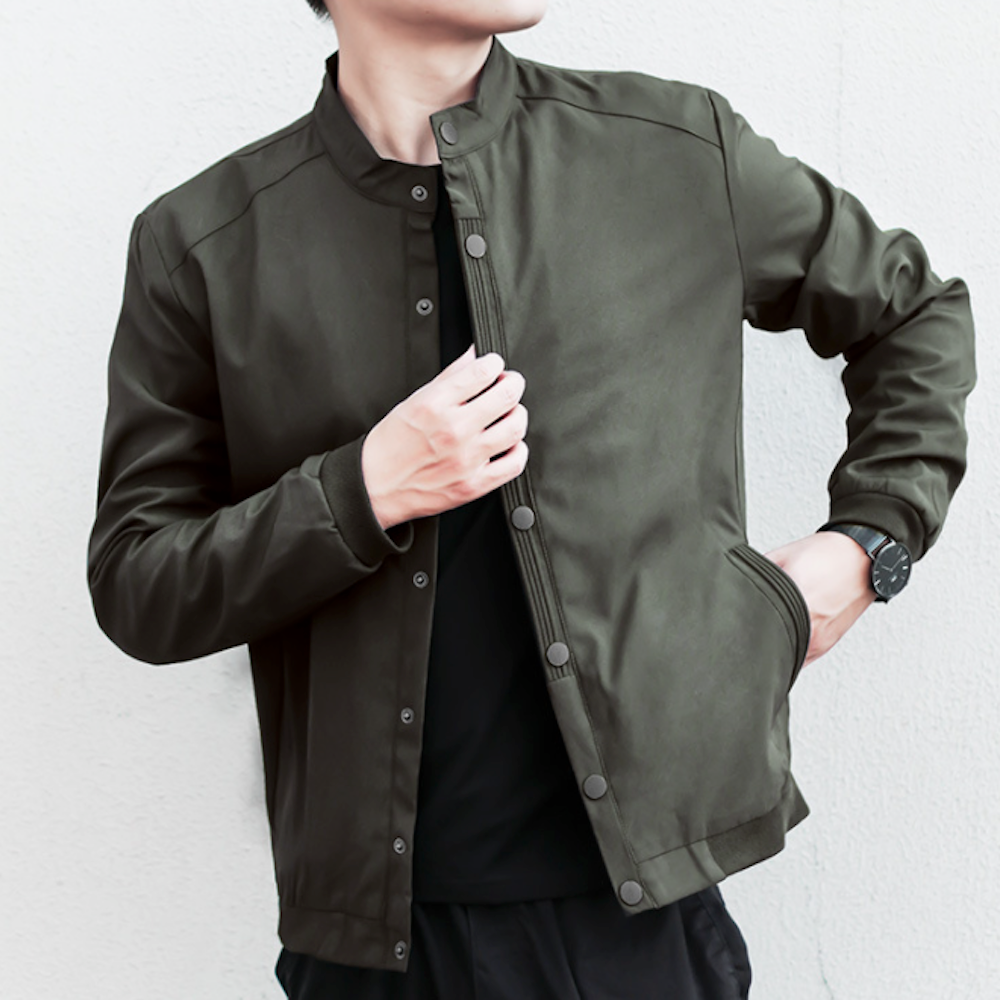 Snap Button Men's Stand Collar Jacket - Retain the essence of the product while providing a distinct variation.