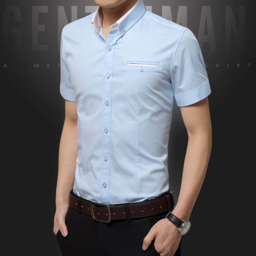 Short-Sleeved Shirt for Men with Unique Dual Collar Style