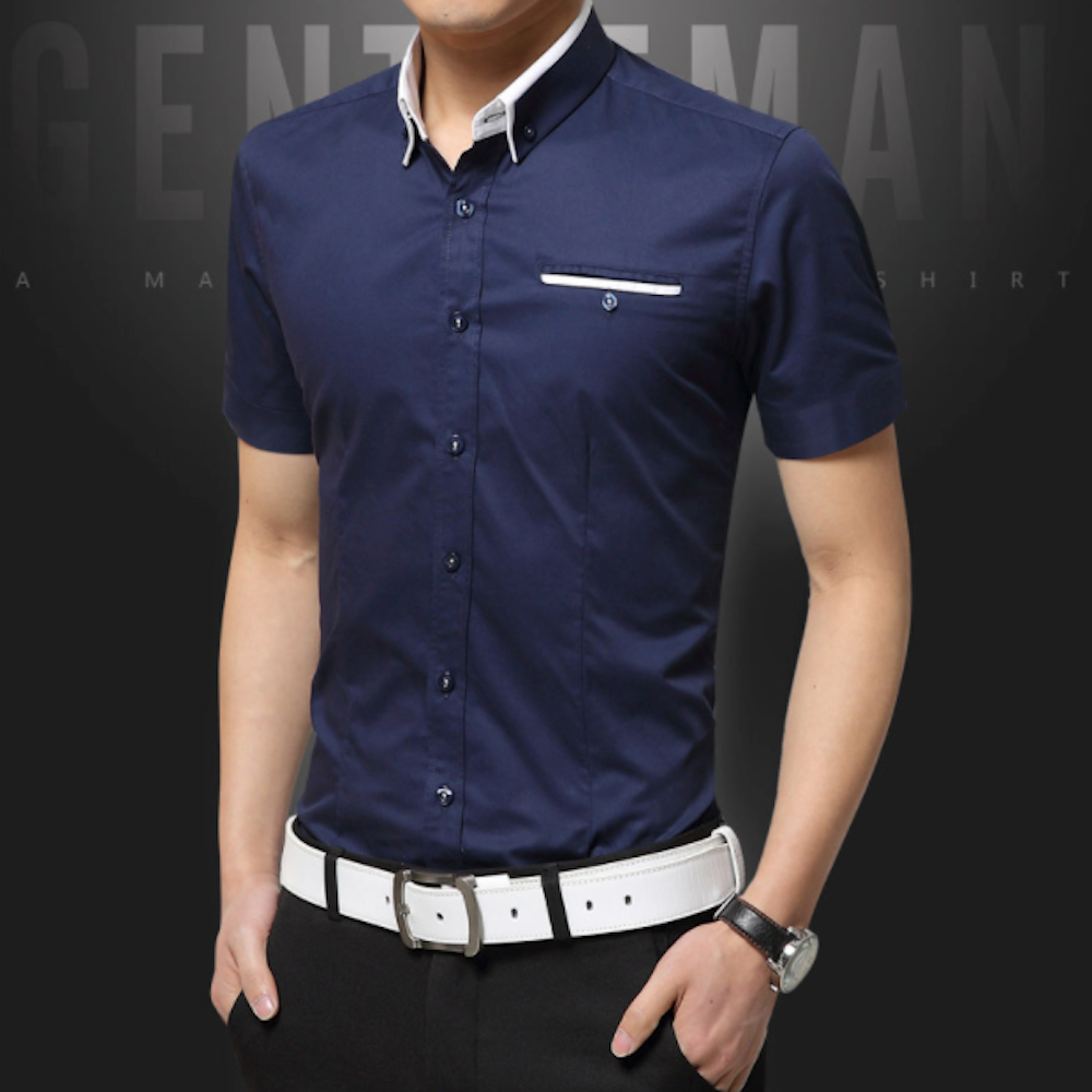Short-Sleeved Shirt for Men with Unique Dual Collar Style