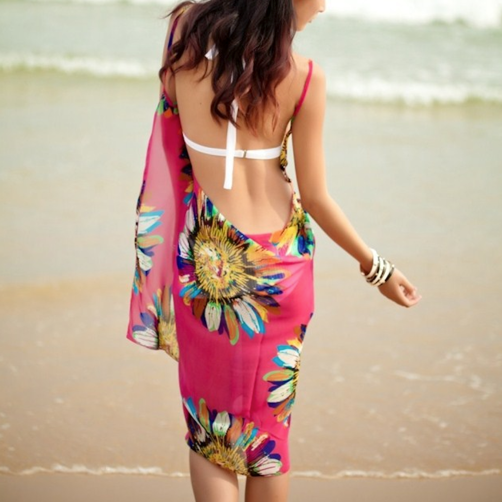 Wrap Style Sunflower Swimsuit Cover-Up
