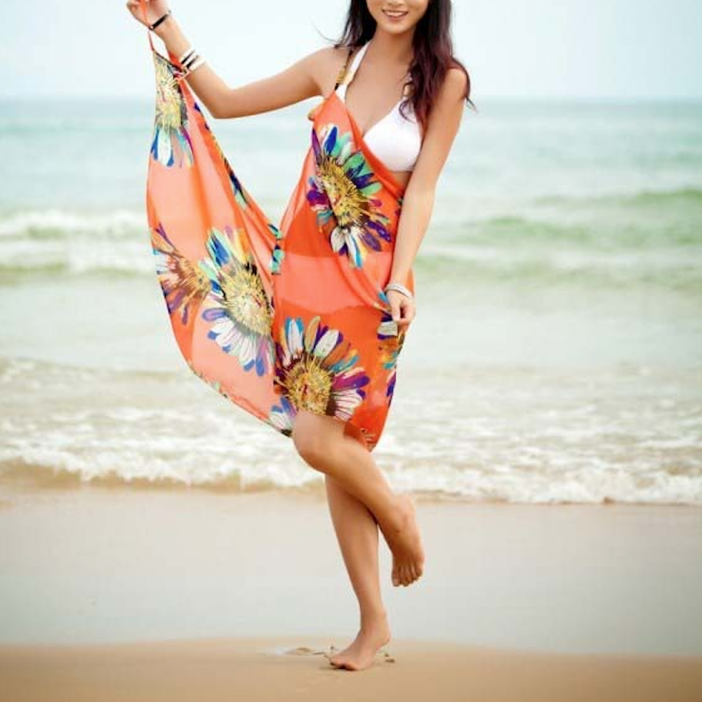 Wrap Style Sunflower Swimsuit Cover-Up