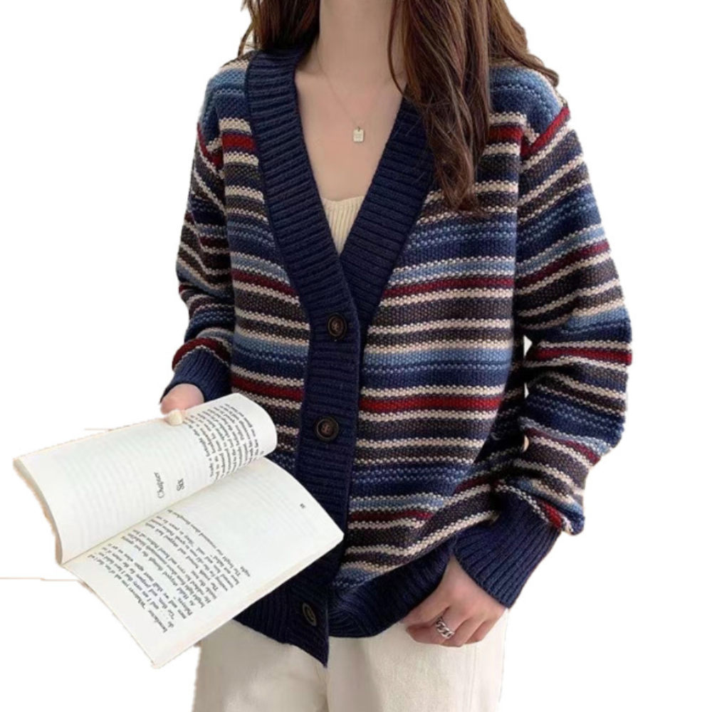 Striped Cardigan for Women with Button Front