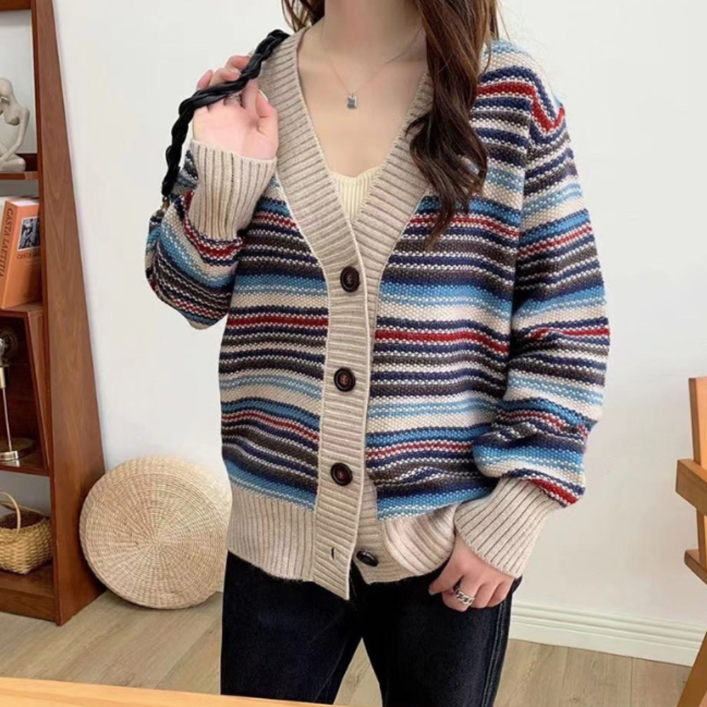 Striped Cardigan for Women with Button Front