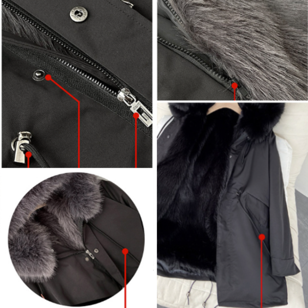Mid Length Women's Coat with Detachable Faux Fur Inner Lining