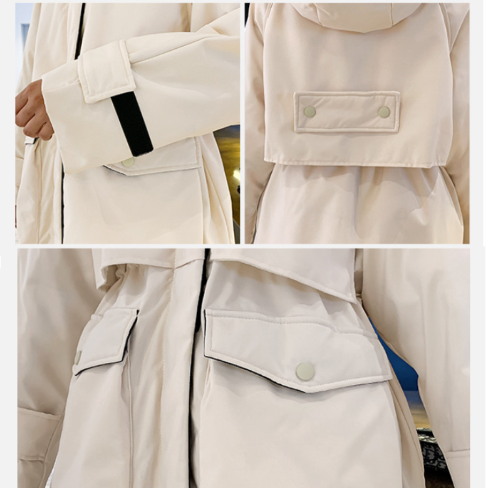 Mid-Length Women's Coat with Zipper and Faux Fur Hood