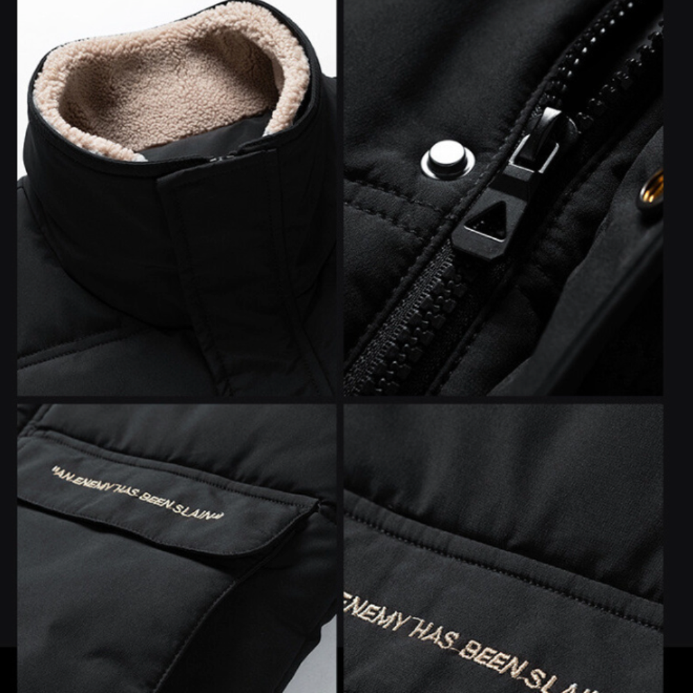 Faux Fur Collared Zip-Up Jacket for Men - Ensuring Warmth and Style