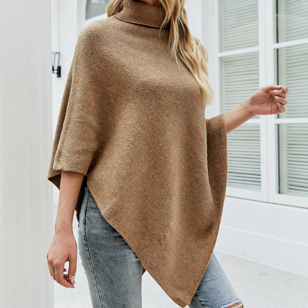 Side Button Detailed Turtleneck Poncho for Women