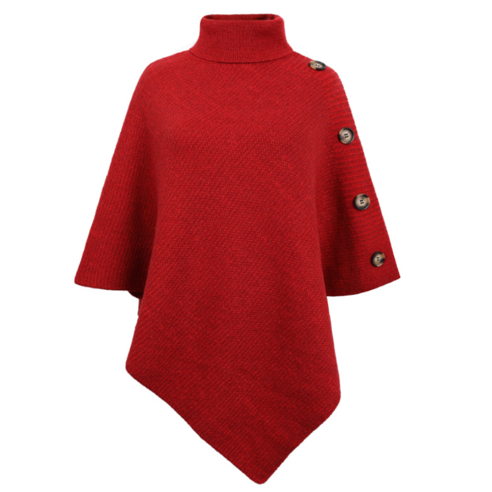 Side Button Detailed Turtleneck Poncho for Women