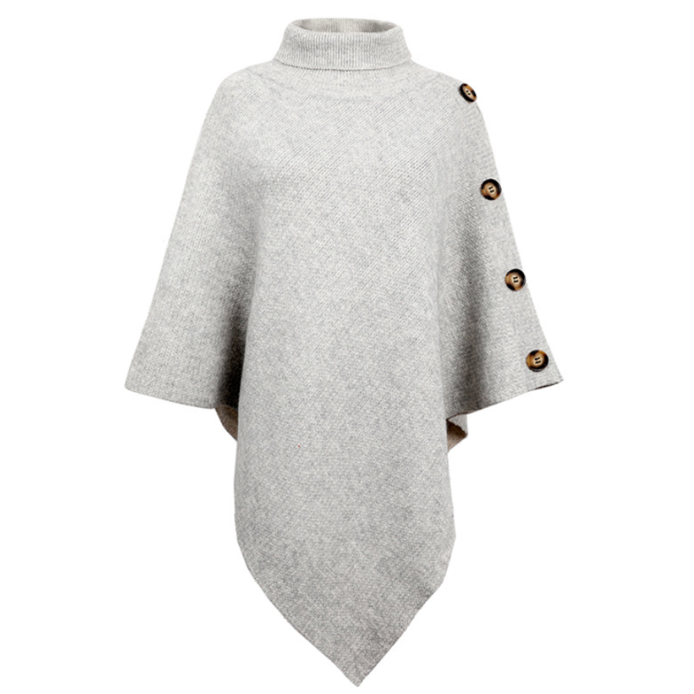 Side Button Detailed Turtleneck Poncho for Women