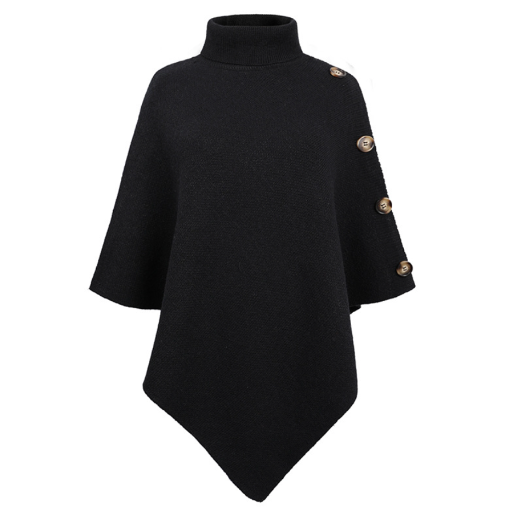 Side Button Detailed Turtleneck Poncho for Women
