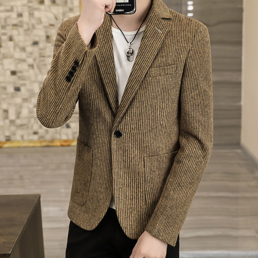 Striped Casual Blazer - Single Button for Men