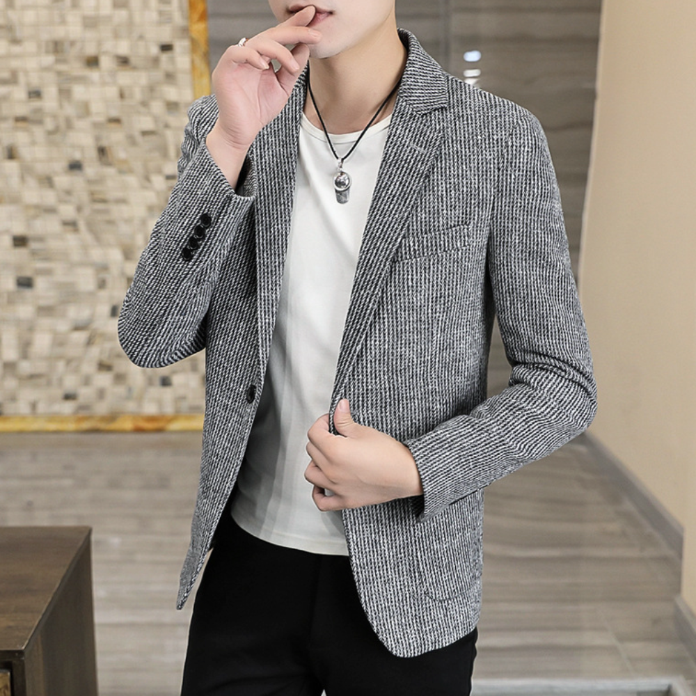 Striped Casual Blazer - Single Button for Men