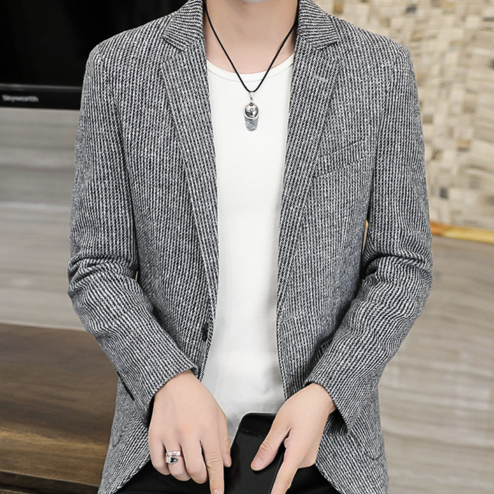 Striped Casual Blazer - Single Button for Men