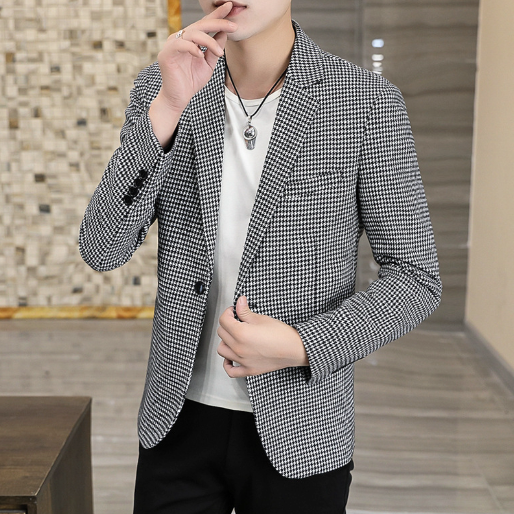 Single Breasted Houndstooth Blazer for Men
