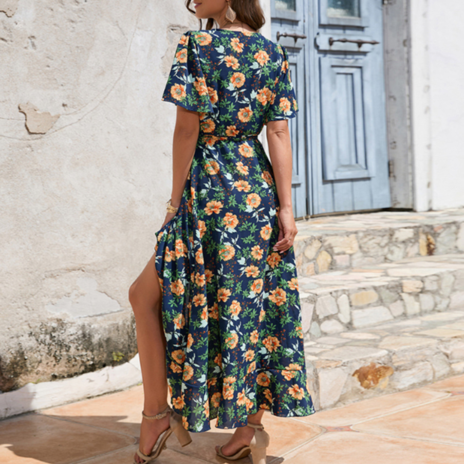 Floral Ruffle Wrap Dress for Women's Summer Fashion