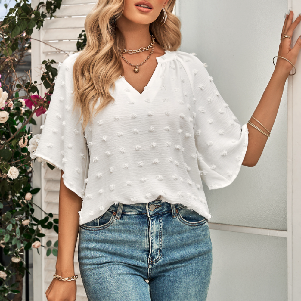Women's Summer Top with Batwing V-Neck Design