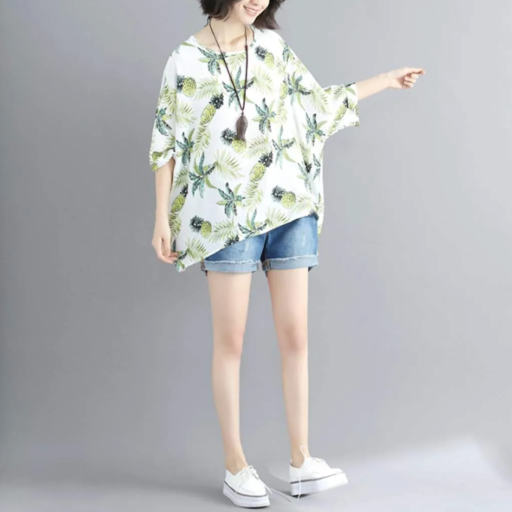 Batwing Top with Tropical Pineapple Print for Women