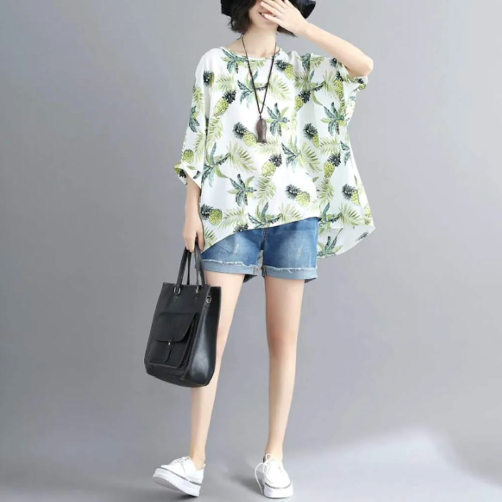 Batwing Top with Tropical Pineapple Print for Women