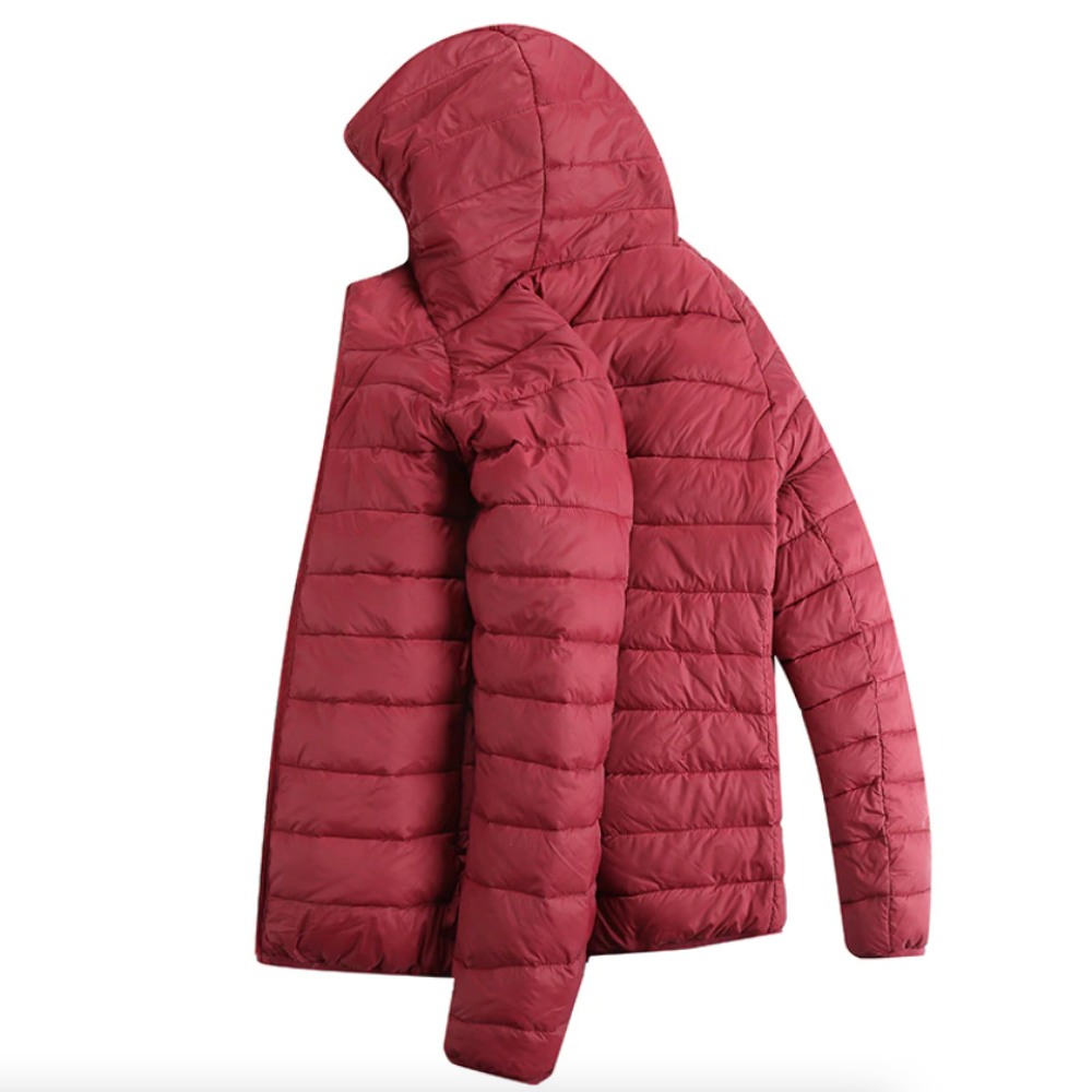 Winter Coat with Detachable Hood and USB-Powered Heating Element for Wind Resistance