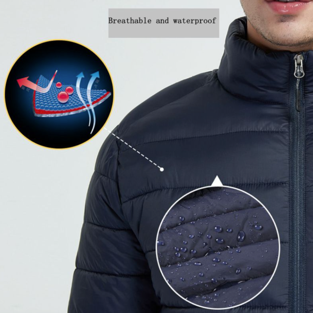 Winter Coat with Detachable Hood and USB-Powered Heating Element for Wind Resistance