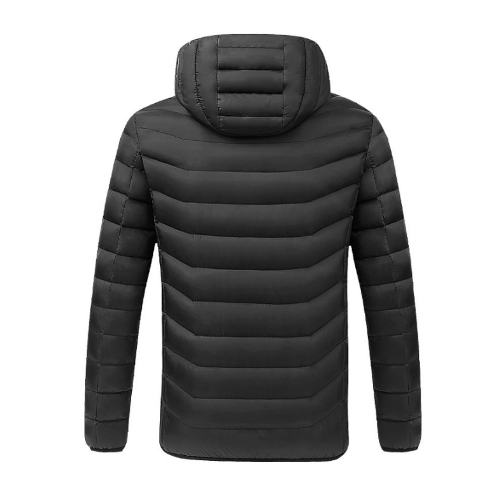 Winter Coat with Detachable Hood and USB-Powered Heating Element for Wind Resistance