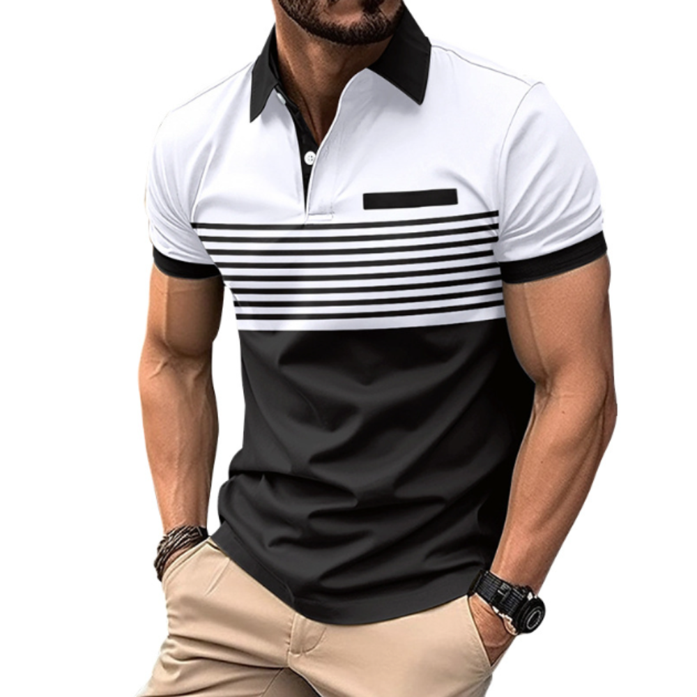 Short Sleeve Casual Polo Shirt with Striped Print for Men