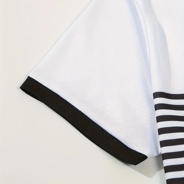 Short Sleeve Casual Polo Shirt with Striped Print for Men