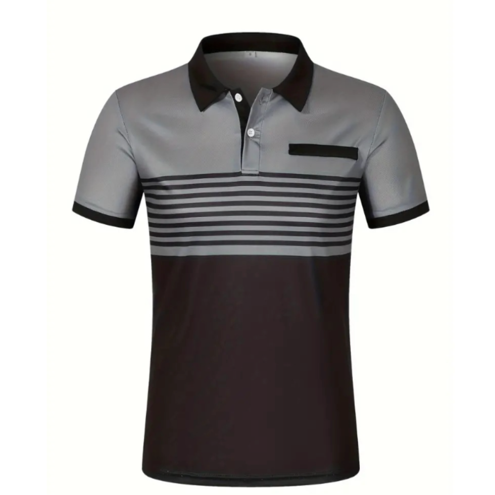 Short Sleeve Casual Polo Shirt with Striped Print for Men