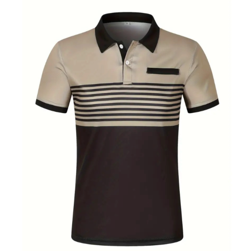 Short Sleeve Casual Polo Shirt with Striped Print for Men