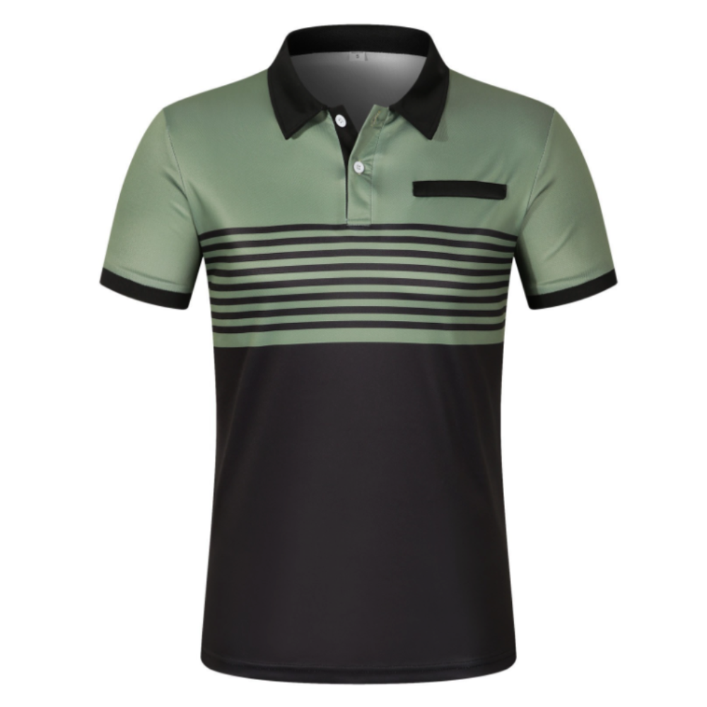 Short Sleeve Casual Polo Shirt with Striped Print for Men